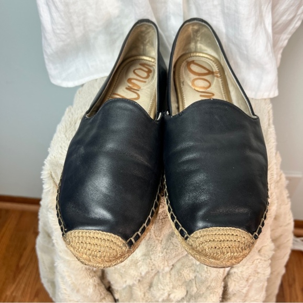 Sam Edelman Kesia Black Leather Espadrilles Slip-On Flats Women’s Size 10
